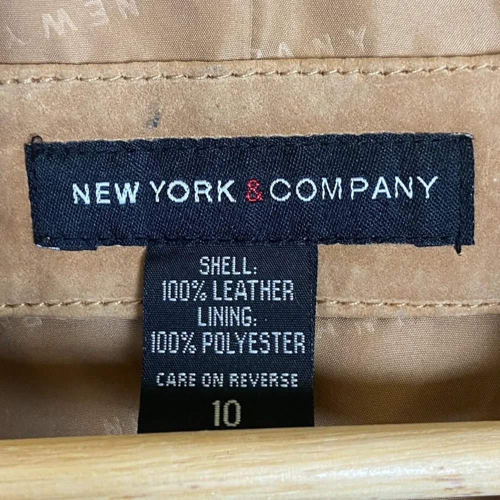 New York & Company Suede Leather Blazer Jacket 10‎ Tan Front Pockets Y2K Preppy